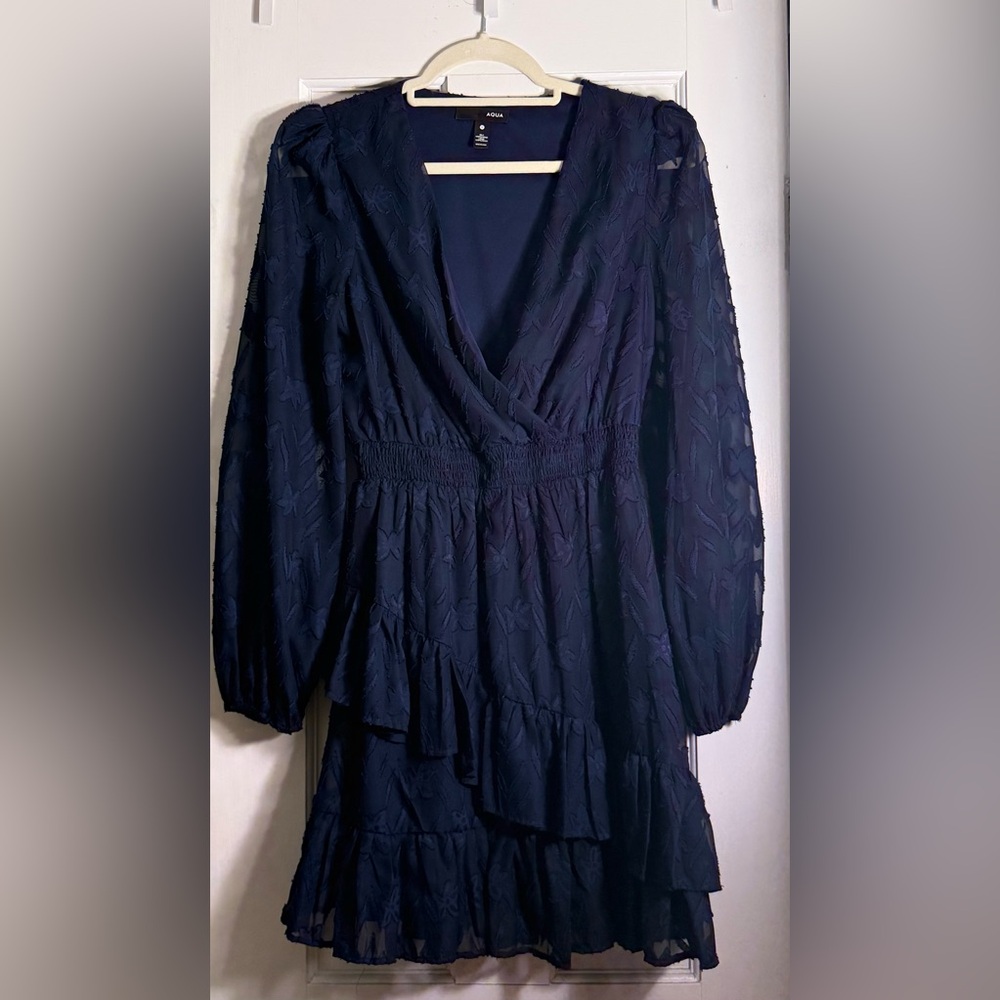 Aqua Midnight Blue Long Sleeve Dress